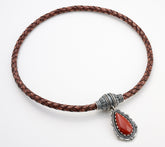 American West Leather Magnetic Necklace w/ Gem & Sterl Pendant